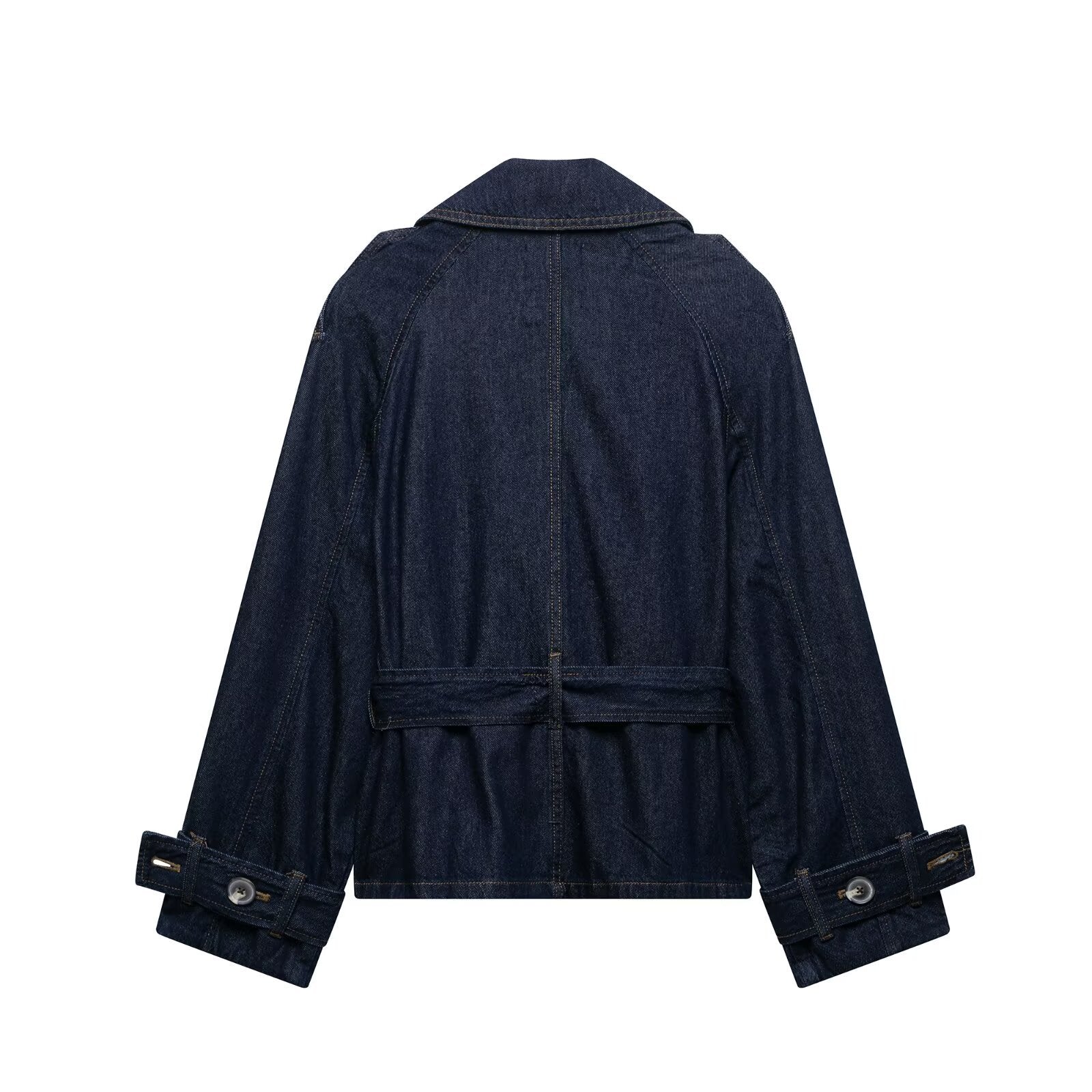 Collar long sleeved waistband denim jacket for women