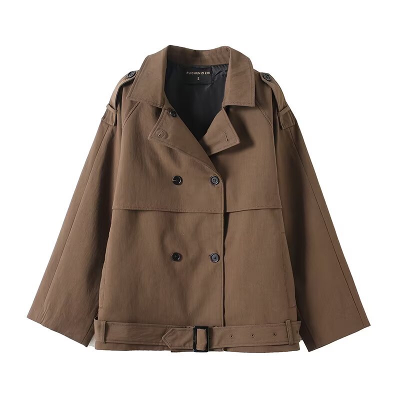 Casual versatile lapel long sleeved waistband buckle solid color jacket for women