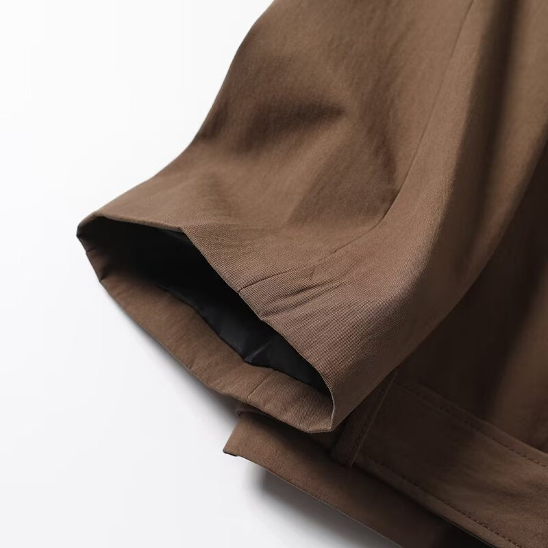 Casual versatile lapel long sleeved waistband buckle solid color jacket for women