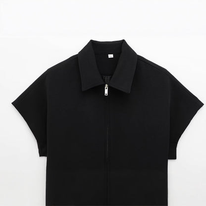 Zipper short sleeved short jacket straight tube long woman