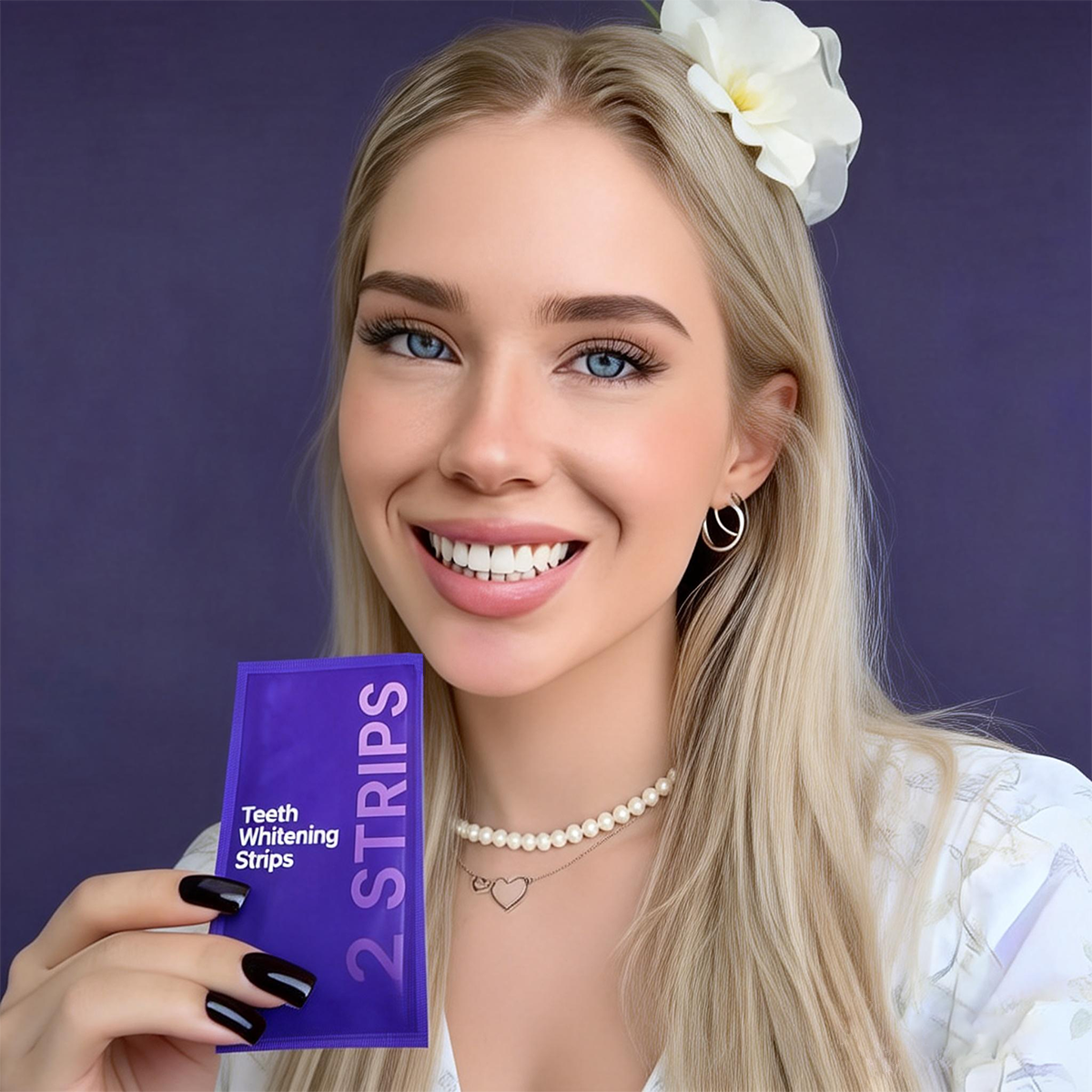 Instant purple tone-correcting strips that help improve the look of yellow tones in minutes — no peroxide, gentle formula