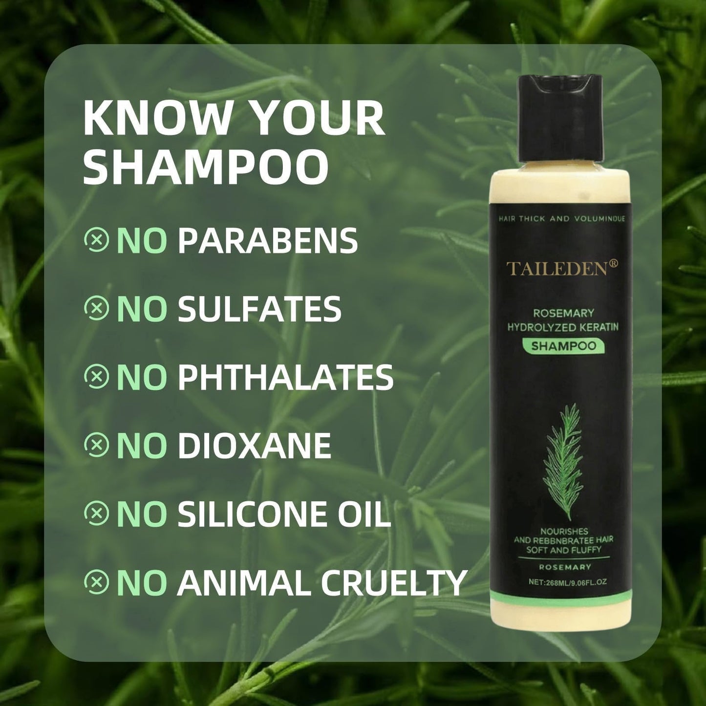 TAILEDEN® Rosemary Hydrolyzed Keratin Shampoo – Gentle Daily Scalp Care for Dry, Sensitive Scalp