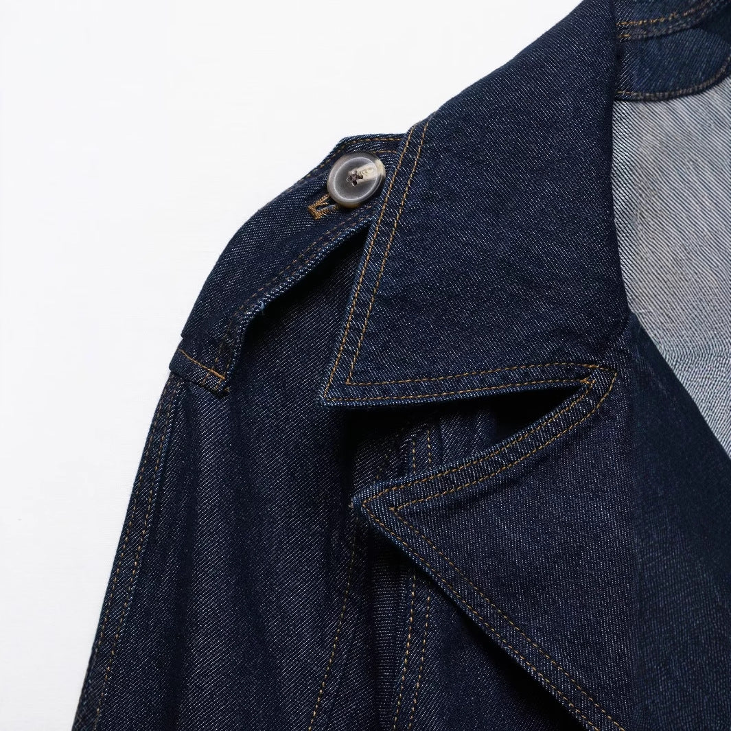 Collar long sleeved waistband denim jacket for women