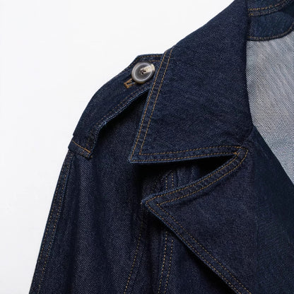 Collar long sleeved waistband denim jacket for women