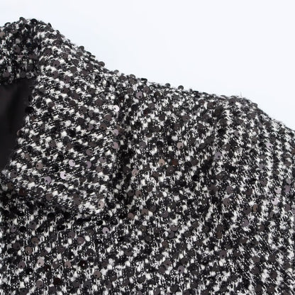 Women's collar long sleeved breasted linen gray textured jacket