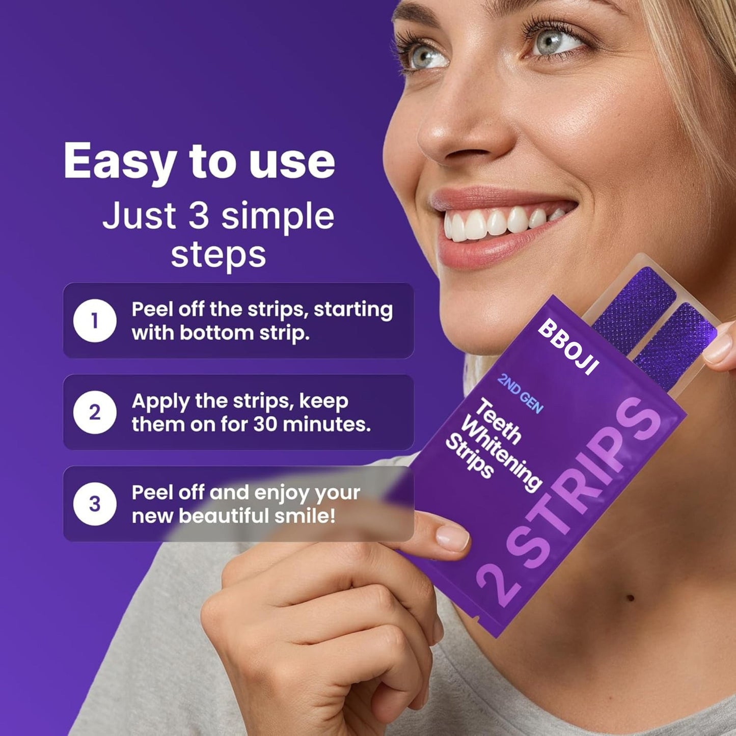 Instant purple tone-correcting strips that help improve the look of yellow tones in minutes — no peroxide, gentle formula