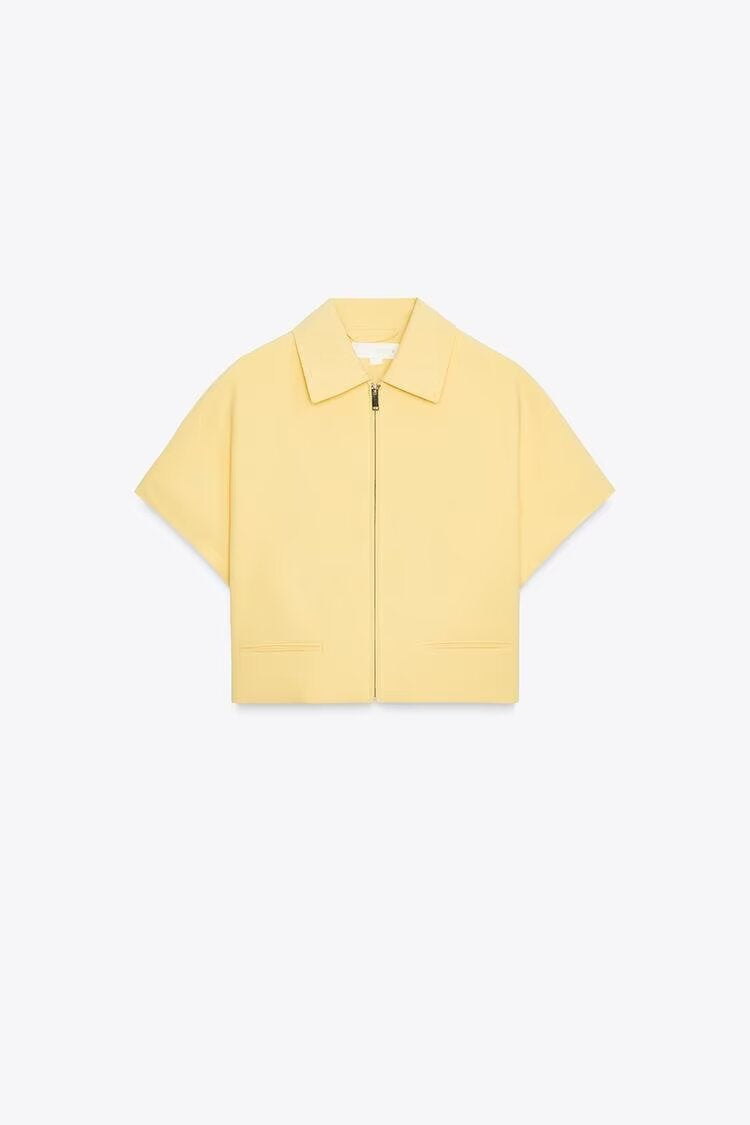 Zipper short sleeved short jacket straight tube long woman