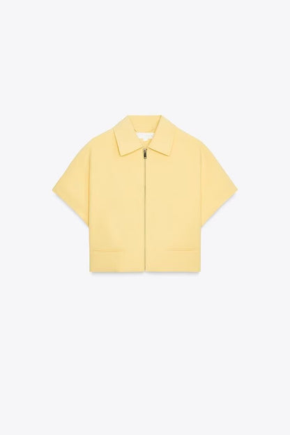 Zipper short sleeved short jacket straight tube long woman