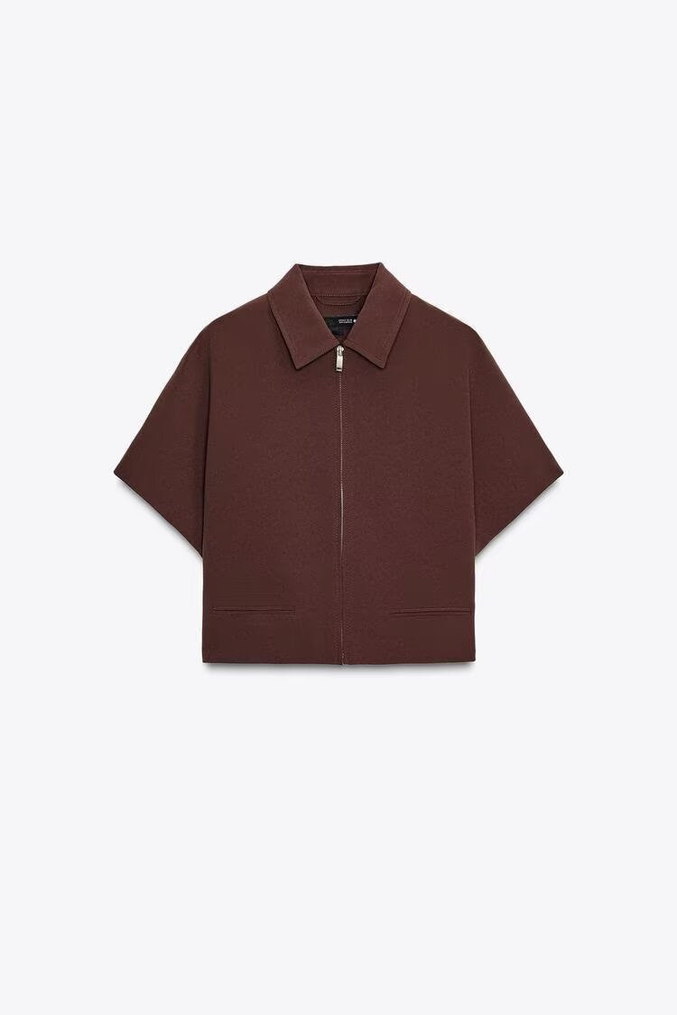 Zipper short sleeved short jacket straight tube long woman