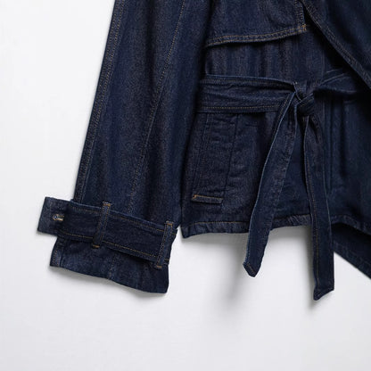 Collar long sleeved waistband denim jacket for women