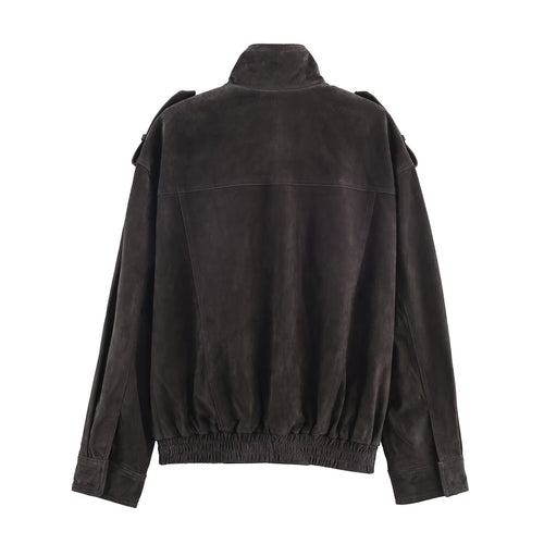 Versatile stand up collar long sleeved pocket jacket for women