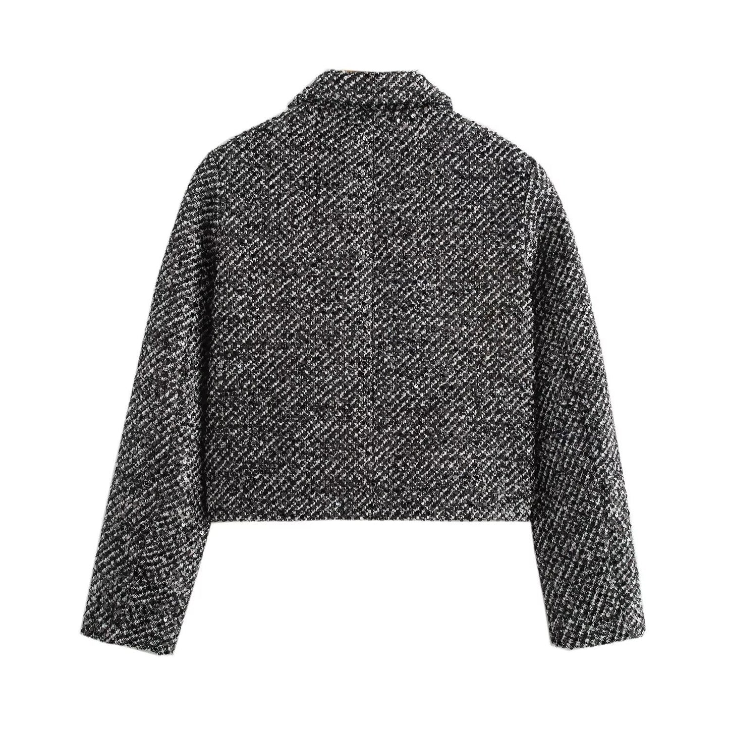 Women's collar long sleeved breasted linen gray textured jacket