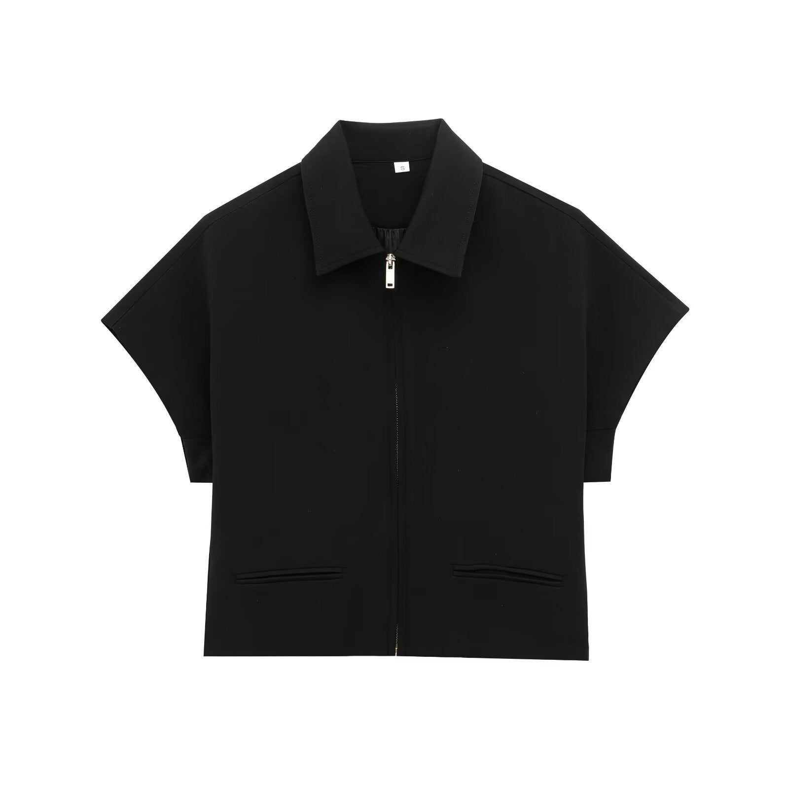 Zipper short sleeved short jacket straight tube long woman