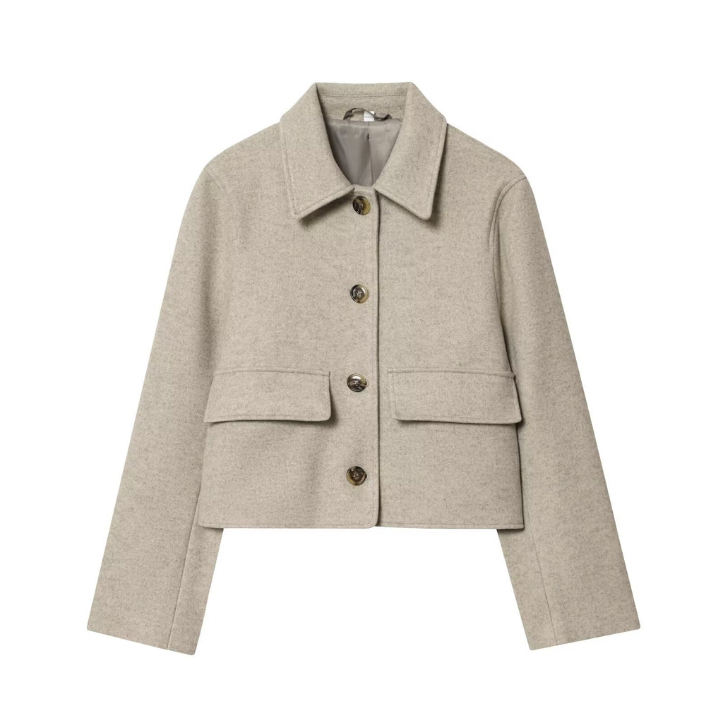 Versatile collar single breasted pocket jacket for women