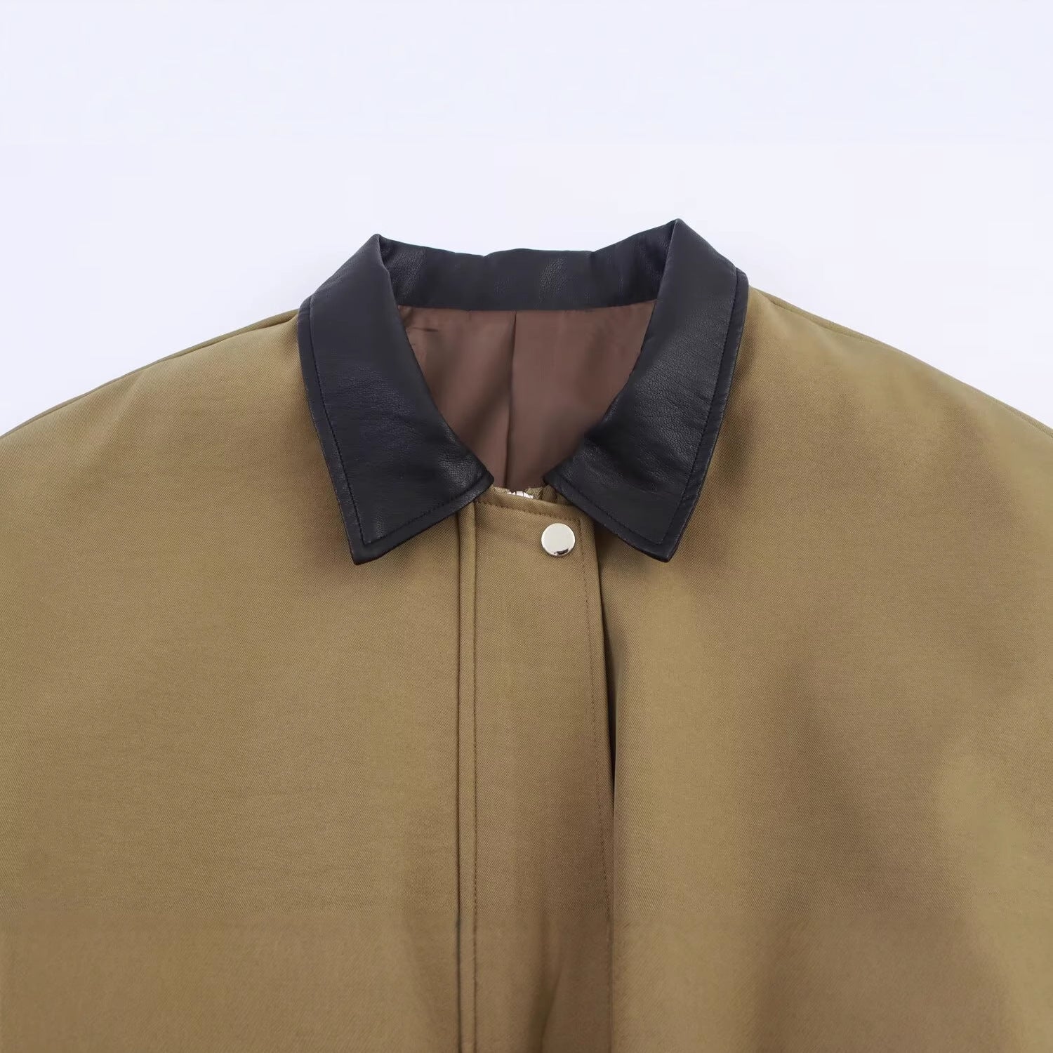 Collar long sleeved large pocket trench coat contrasting color coat for women