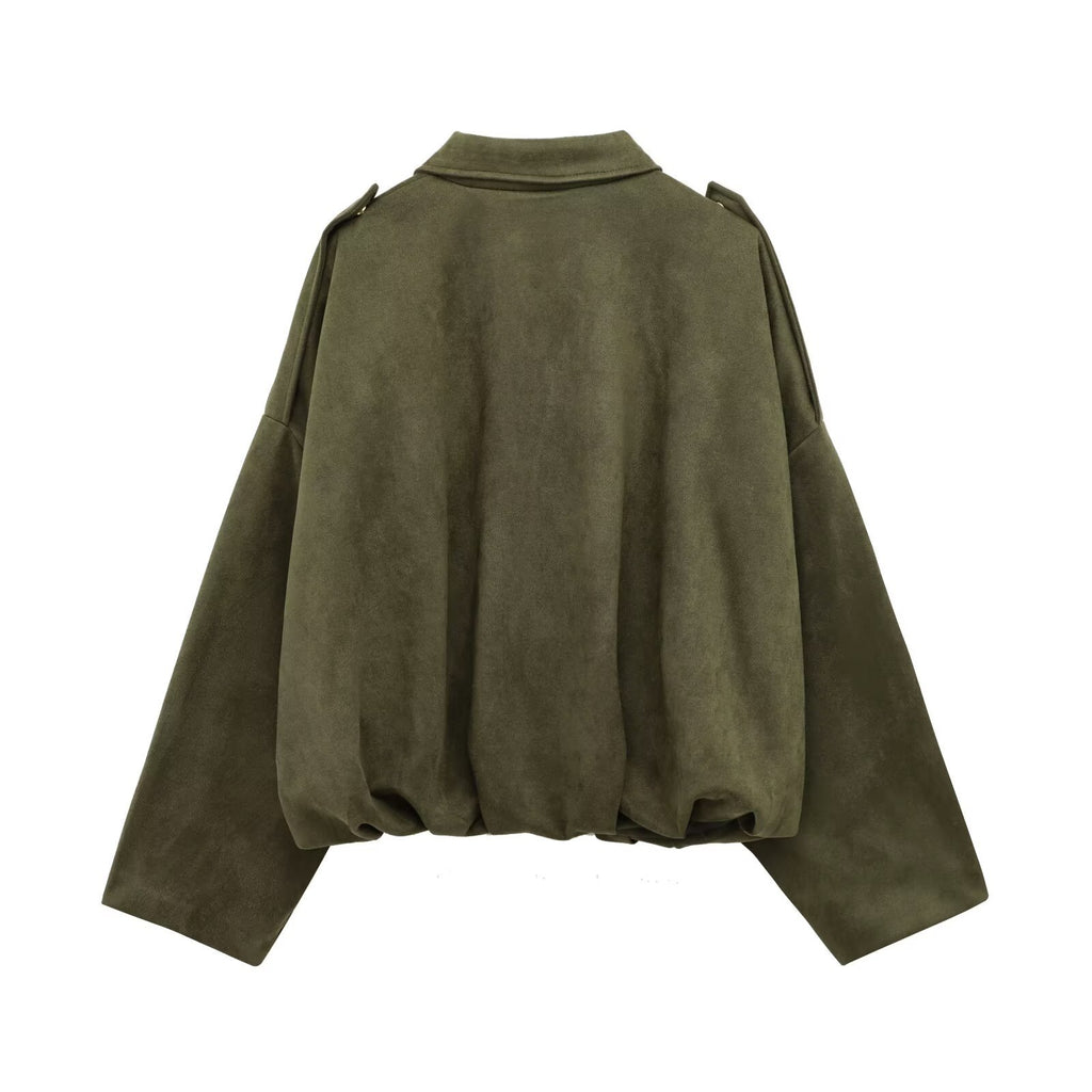 Women's Long Sleeve Zippered Faux Fur Jacket with Collar