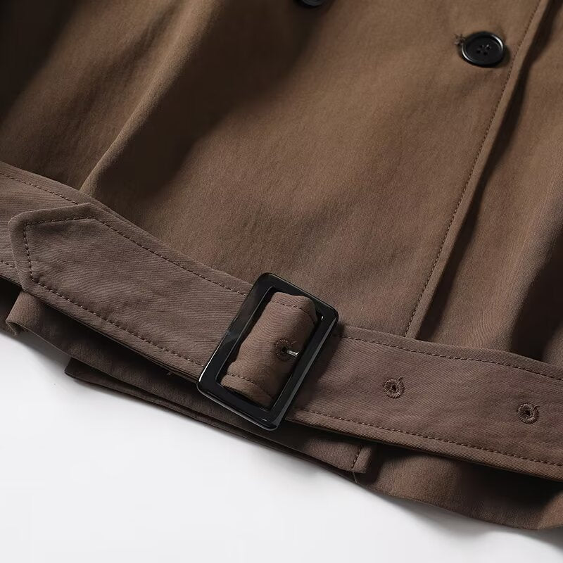 Casual versatile lapel long sleeved waistband buckle solid color jacket for women